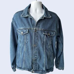Port Authority L Classic Denim Jacket Blue Trucker Workwear 90s Style